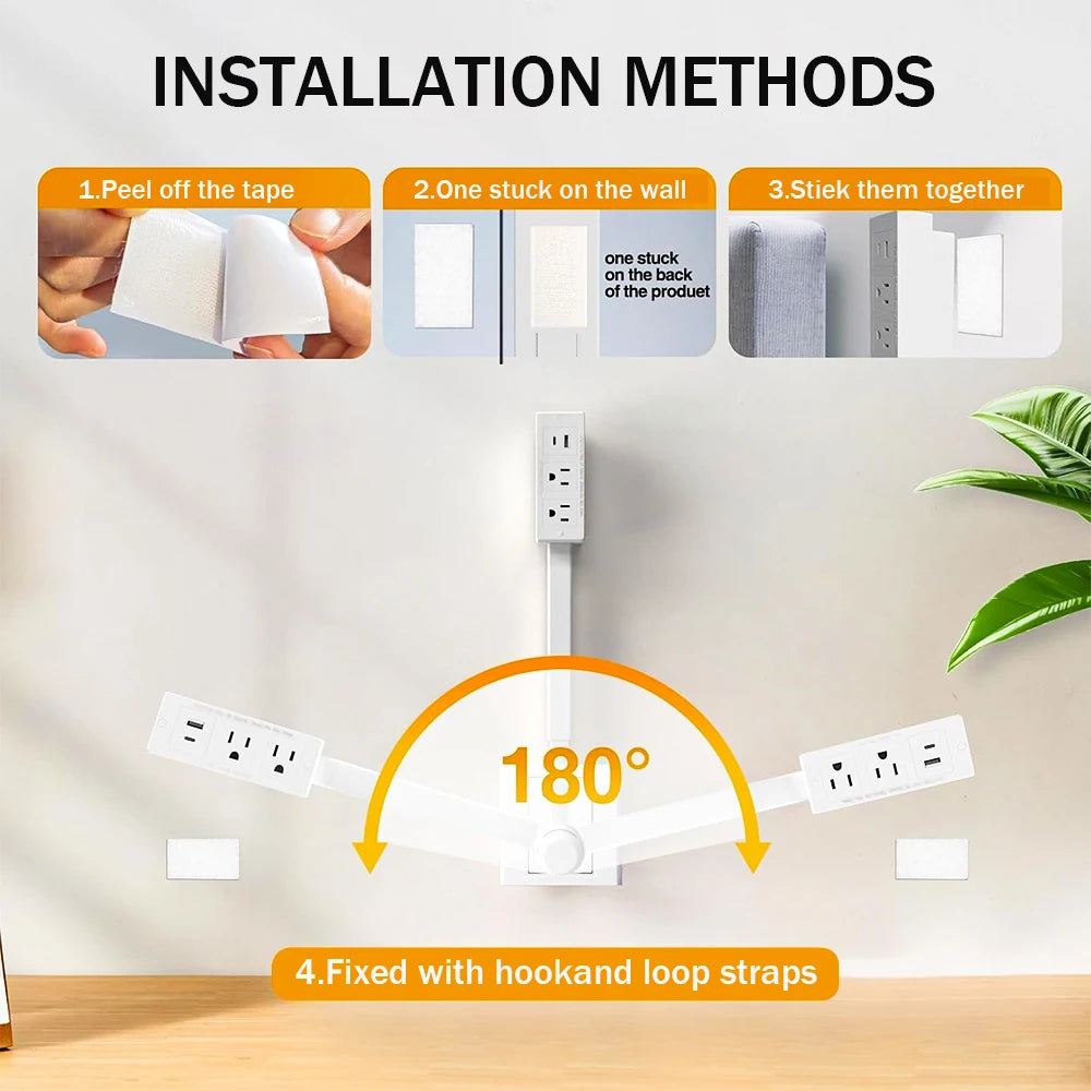 Electrical Outlet Extender Stick - Power Socket Expander with USB-A USB-C Outlets,Rotates180° Sofa Bedside Table Extender Tools