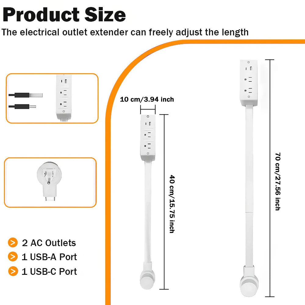 Electrical Outlet Extender Stick - Power Socket Expander with USB-A USB-C Outlets,Rotates180° Sofa Bedside Table Extender Tools