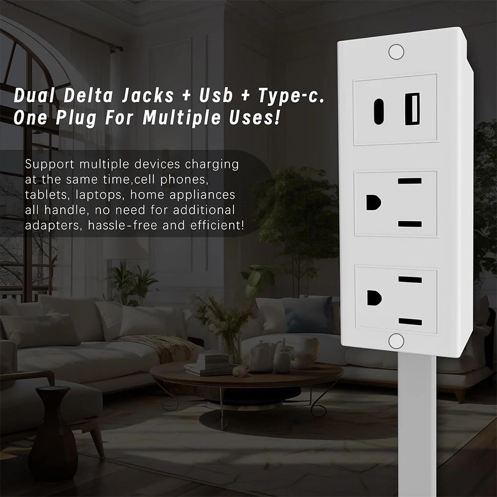 Electrical Outlet Extender Stick - Power Socket Expander with USB-A USB-C Outlets,Rotates180° Sofa Bedside Table Extender Tools