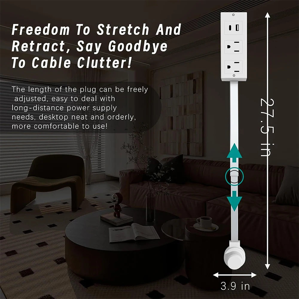 Electrical Outlet Extender Stick - Power Socket Expander with USB-A USB-C Outlets,Rotates180° Sofa Bedside Table Extender Tools