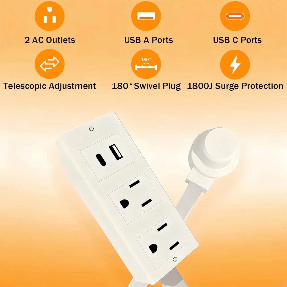 Electrical Outlet Extender Stick - Power Socket Expander with USB-A USB-C Outlets,Rotates180° Sofa Bedside Table Extender Tools